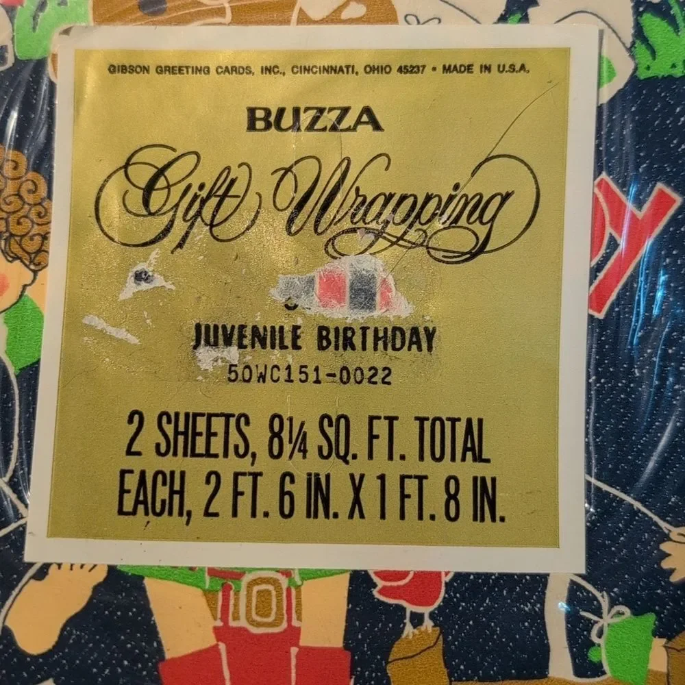 Vintage Buzza Kids Happy Birthday‎ Wrapping Paper NIP Rare